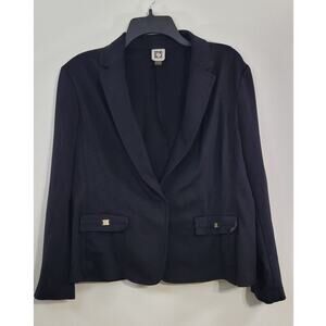 Anne Klein Blazer Womens Large Black Classic Corpcore Business Simple Goth EMO